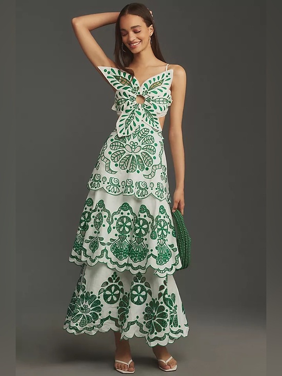 FARM Rio Dresses & Skirts - Farm Rio Tiered Eyelet Dress with Floral Cutwork